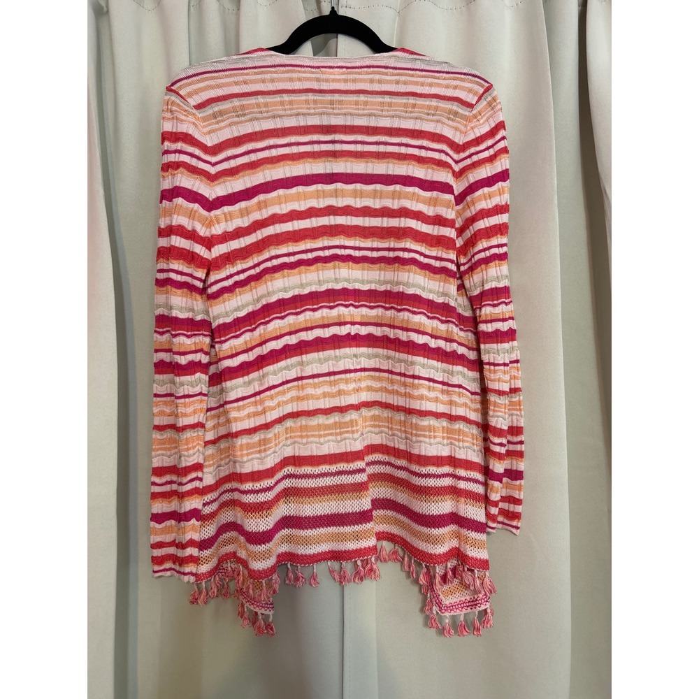 Chico's Striped Open Front Cardigan Pink Orange‎ Tassel Fringe Size 0 Small - Picture 5 of 7